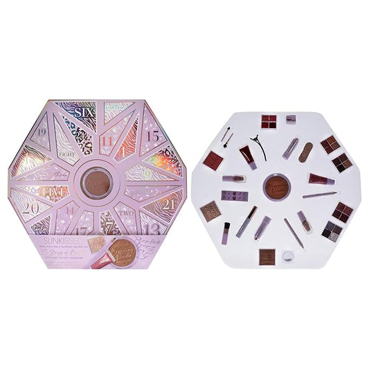 Sunkissed Christmas 25 Days of Beauty - Face, Lips and Eye Makeup - 2 Nail Polishes and 3 Cosmetic Brush Applicators - Vegan Formula - 25 Makeup Products and Accessories - 1 pc Gift Set-Velvo Beauty