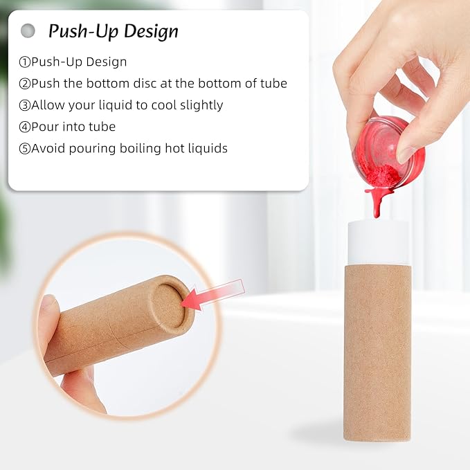 NICENEEDED 10 PCS Paperboard Lip Balm Tubes Set, Refillable Paper Lipstick Tube, Round Cardboard Empty Lip Gloss Container for DIY Lip Gloss Balm and Chapsticks-Velvo Beauty