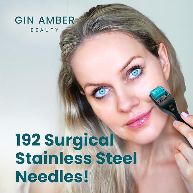 Gin Amber Beauty Derma Roller with Replaceable Head Design – 192 Real individual needles, Micro Needling Roller for Face, Beard, and Scalp Care, 0.25mm Face Roller-Velvo Beauty