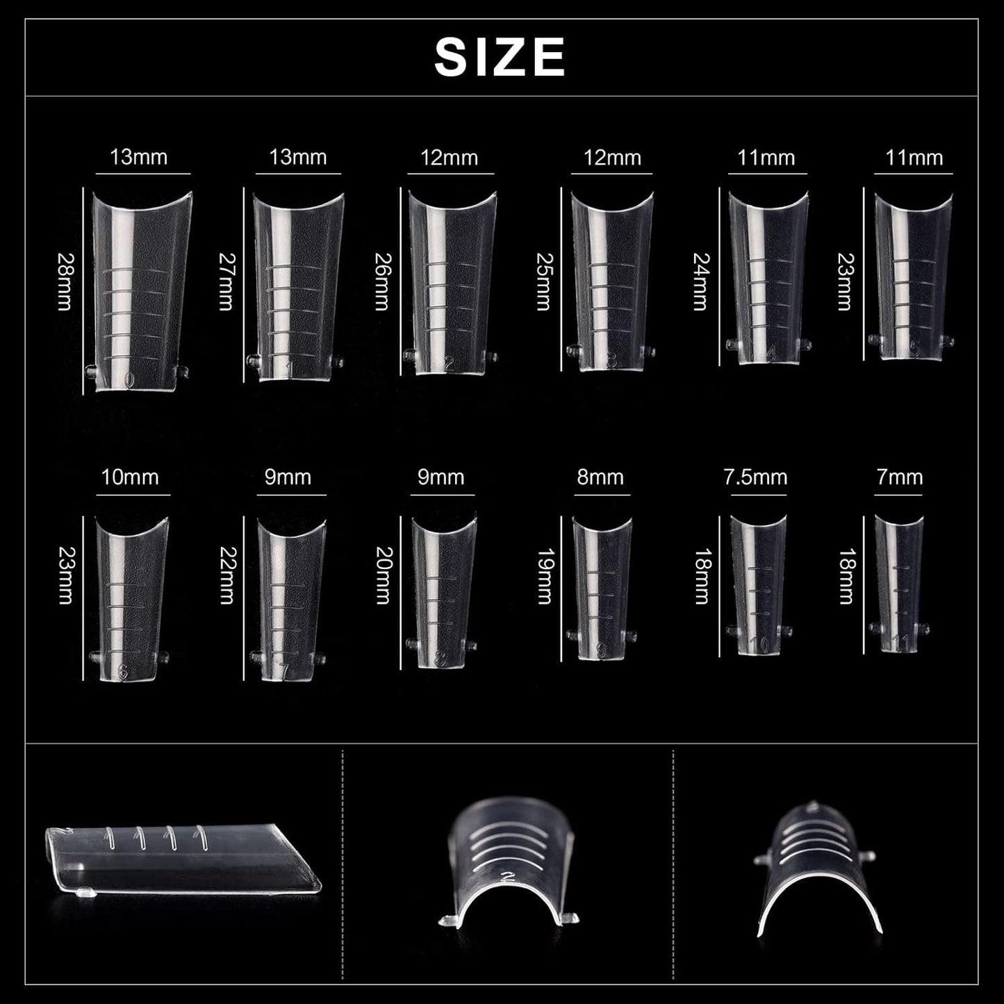 KADS 120PCS Clear Full Cover Dual Nail System Form UV Gel Acrylic Nail Art Mold Artificial Nail Tips with Scale for Extension (MODEL 7)-Velvo Beauty