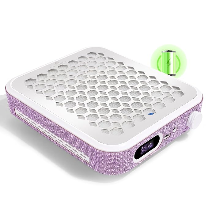 Nail Dust Collector, Rechargeable Dust Collector Nail Tech, Powerful Vacuum Fan Vent Dust Collector Extractor Dust Suction Machine for Acrylic Nails Polishing, Nail Salon&Home,Purple-Velvo Beauty