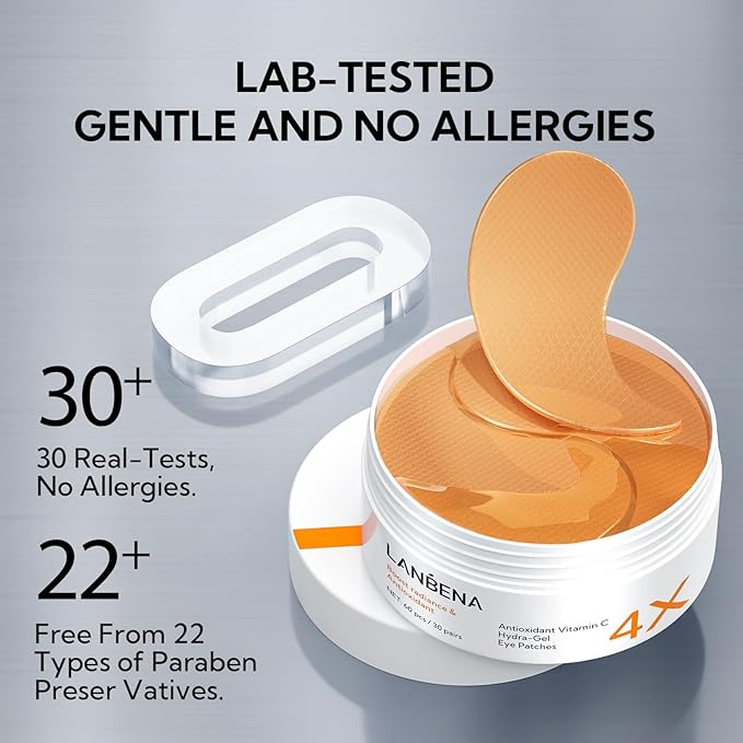 Vitamin C Under Eye Patches(30 Pairs) -Cooling Eye Masks for Dark Circles, with Caffeine Niacinamide Hydra-Gel Collagen, Puffy Eyes & Eye Bags Treatment, Fine Lines & Wrinkles Reduce, Anti-Aging-Velvo Beauty