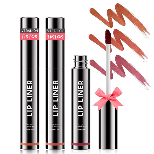 OETUIOW Lip Stain Peel Off, Lip Liner Moisturizing Long-Lasting & Waterproof, Transfer Proof & Plumping, Non-Stick Cup,3PCS Nude&Rose&Mauve-Velvo Beauty