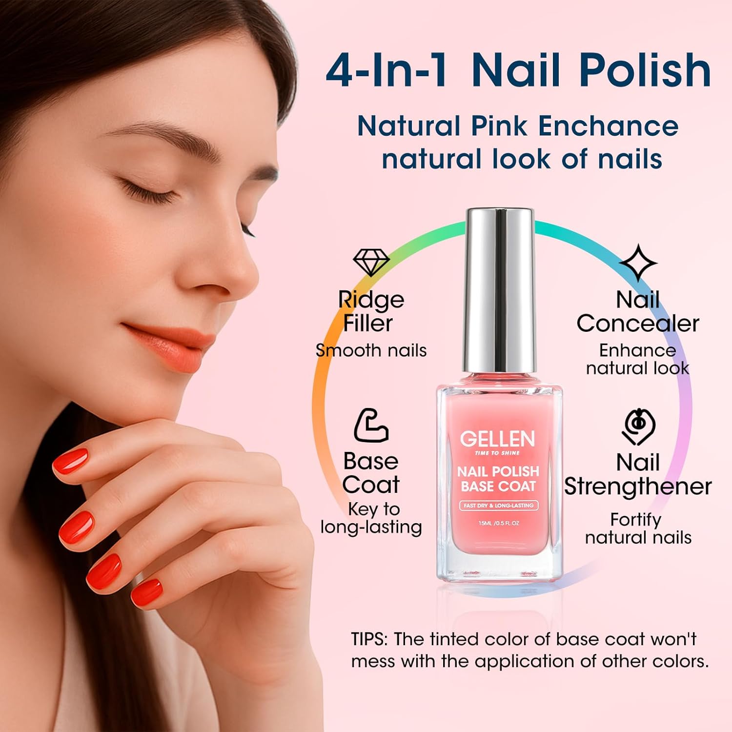 GELLEN Clear Nail Polish Base Top Coat, Sheer Pink Tinted Base Coat & Shine No Wipe Top Coat for Strengthening Thin Damaged Natural Nails, Quick Dry Regular Nail Polish No UV Gel, Hema Free, Non-toxic-Velvo Beauty