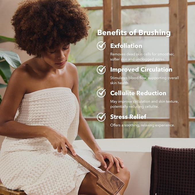 Luxury Natural Walnut Wood Boar Bristle Body Brush | Exfoliating & Detoxifying for All Skin Type | Sweeps Away Dead Skin Cells for Luminous, Smooth Skin | for Wet and Dry Use (Body Brush Set)-Velvo Beauty