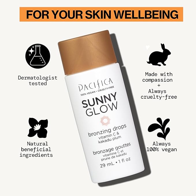 Pacifica Sunny Glow Liquid Face Bronzer Drops - Face Makeup Bronzing For Face & Cheeks for Instant Sun-Kissed Glow - Vitamin C & Glycolic Acid Infused Liquid Bronzer Illuminating Highlighting Clean-Velvo Beauty