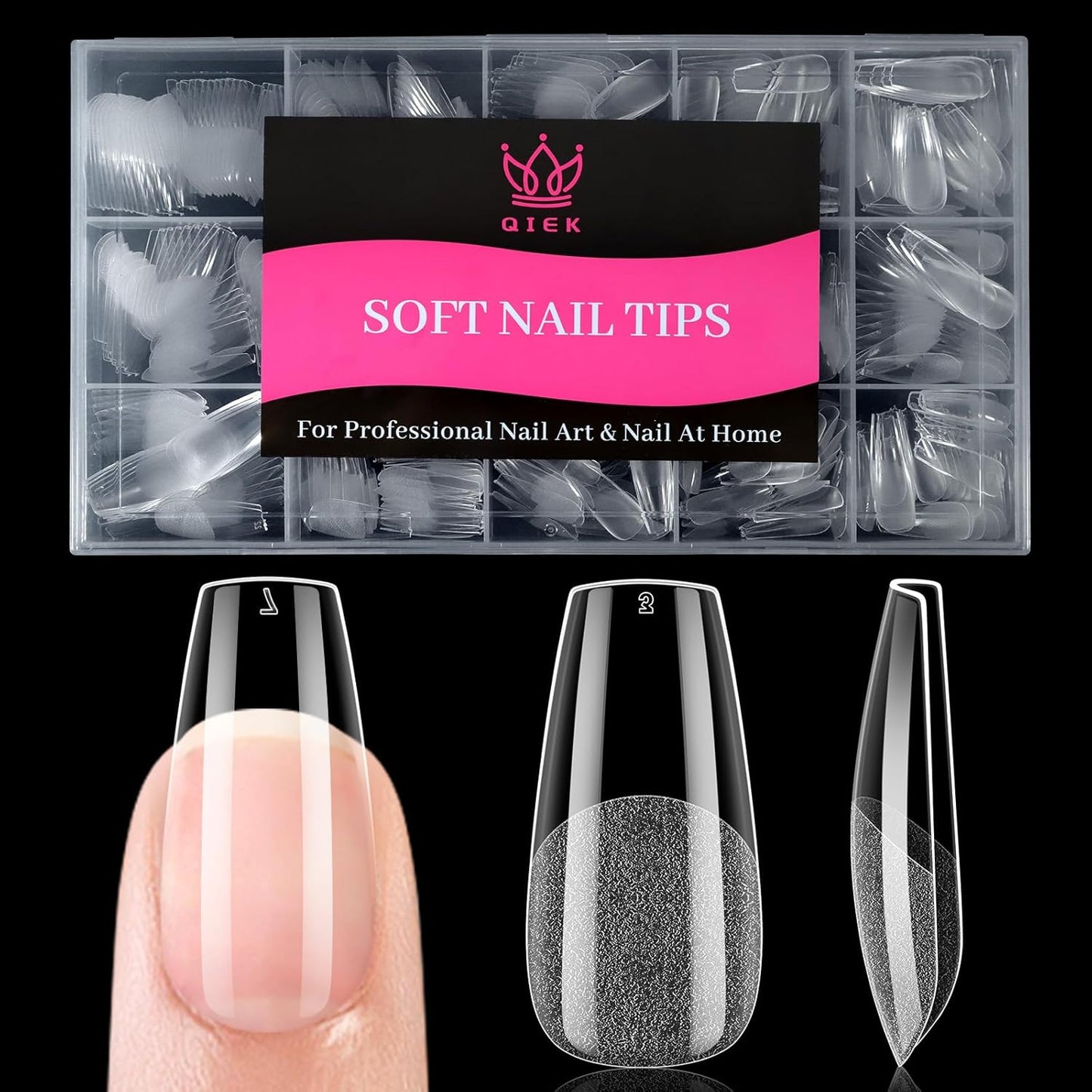 Medium Coffin False Nail Tips, 15 Sizes 510 PCS Clear Soft Press On Fake Nail Pre-shaped Half Matte Full Cover Gel Nail Tip Extensions Strong Thick Long Lasting for DIY Beginners & Salon Manicure-Velvo Beauty