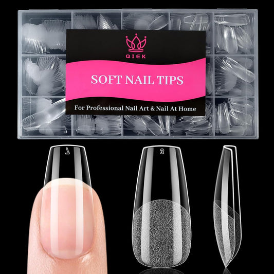 Medium Coffin False Nail Tips, 15 Sizes 510 PCS Clear Soft Press On Fake Nail Pre-shaped Half Matte Full Cover Gel Nail Tip Extensions Strong Thick Long Lasting for DIY Beginners & Salon Manicure-Velvo Beauty