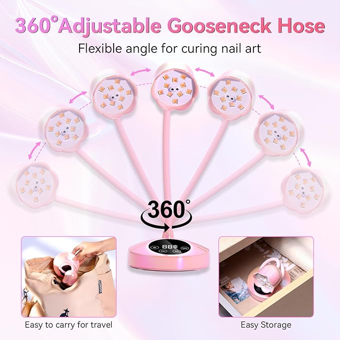 Makartt UV LED Nail Lamp - Mini UV Light for Gel Nails Polish Fast Curing Goosenecks Lamp 30W Rechargeable LED Nail Light Nail Dryer with 4 Timers & Auto Sensor for Salon Home DIY Use-Velvo Beauty