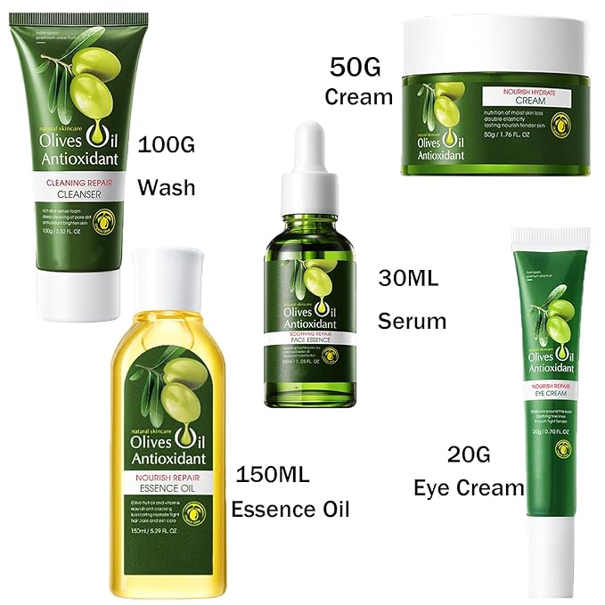 Olive Oil for Skin, 5Pcs Olive Oil Face Skincare Kit, Skin Care Products Set With Olive Oil for Face and Body, Skin Care Routine Kit for Women, Olive Oil Moisturizer, Skin Care for Dry Skin-Velvo Beauty