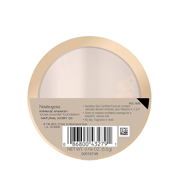 Neutrogena Mineral Sheers Loose Powder Makeup Foundation, Lightweight Face Makeup, Sheer to Medium Buildable Coverage, Sensitive Skin Foundation with Vitamins A, C, & E, Natural Ivory 20, .19 oz-Velvo Beauty
