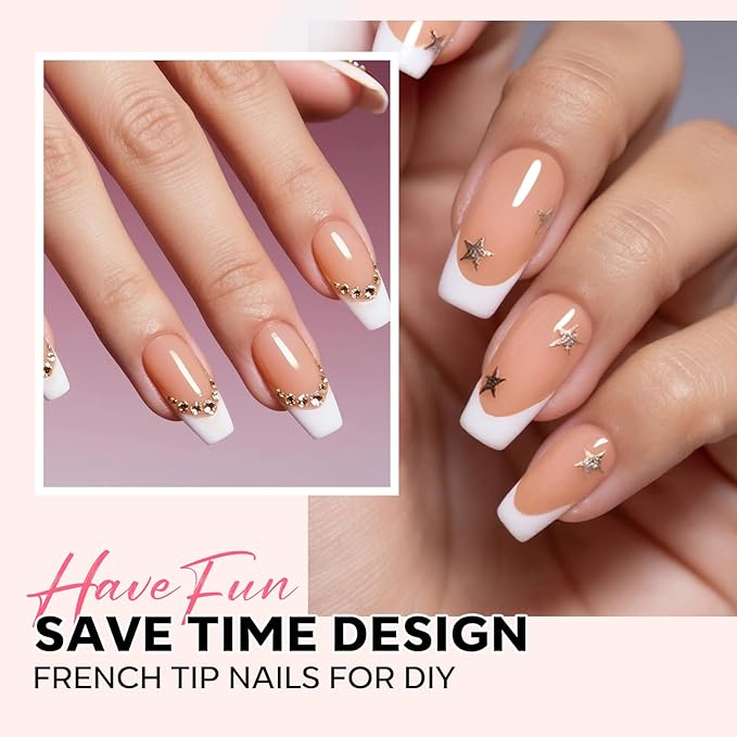 modelones French Tip Press on Nails, 150Pcs Short Coffin Fake Nails with Nail Box, Deep Nude Gel Nail Tips for Women, Soft Glue-On Nails for Natural Salon Look, DIY Nail Art Kit (15 Sizes)-Velvo Beauty