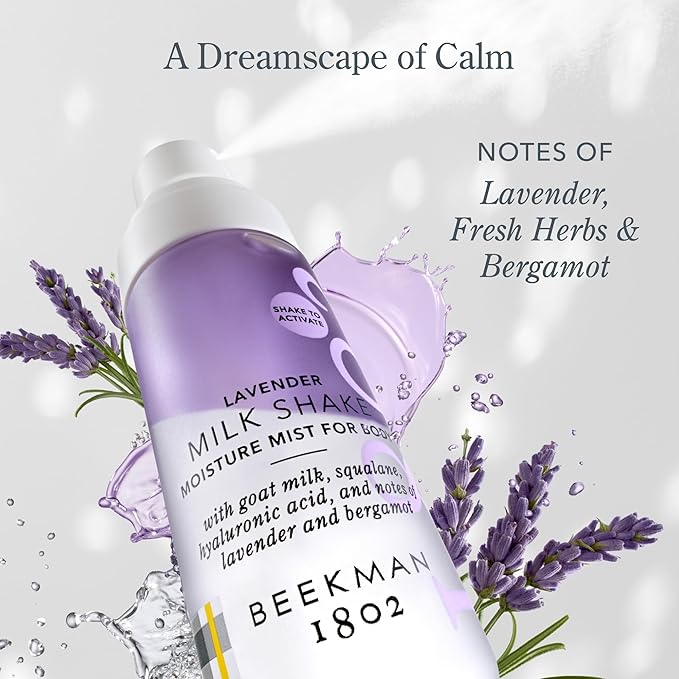 Beekman 1802 Lavender Milk Shake - Body Mist - 4.7 fl. oz - With Hyaluronic Acid & Jojoba Oil - Instantly Moisturizes, Hydrates & Softens - Good for Sensitive Skin - Cruelty Free-Velvo Beauty