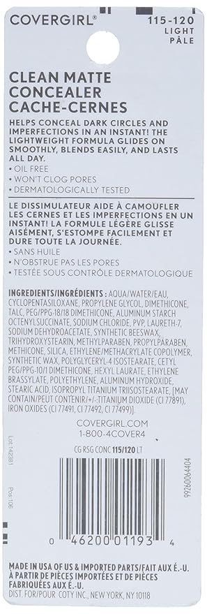 COVERGIRL - Clean Matte Concealer, Oil-Free, Lightweight Formula, Blendable, Natural-Looking Coverage, 100% Cruelty-Free (Pack of 2)-Velvo Beauty