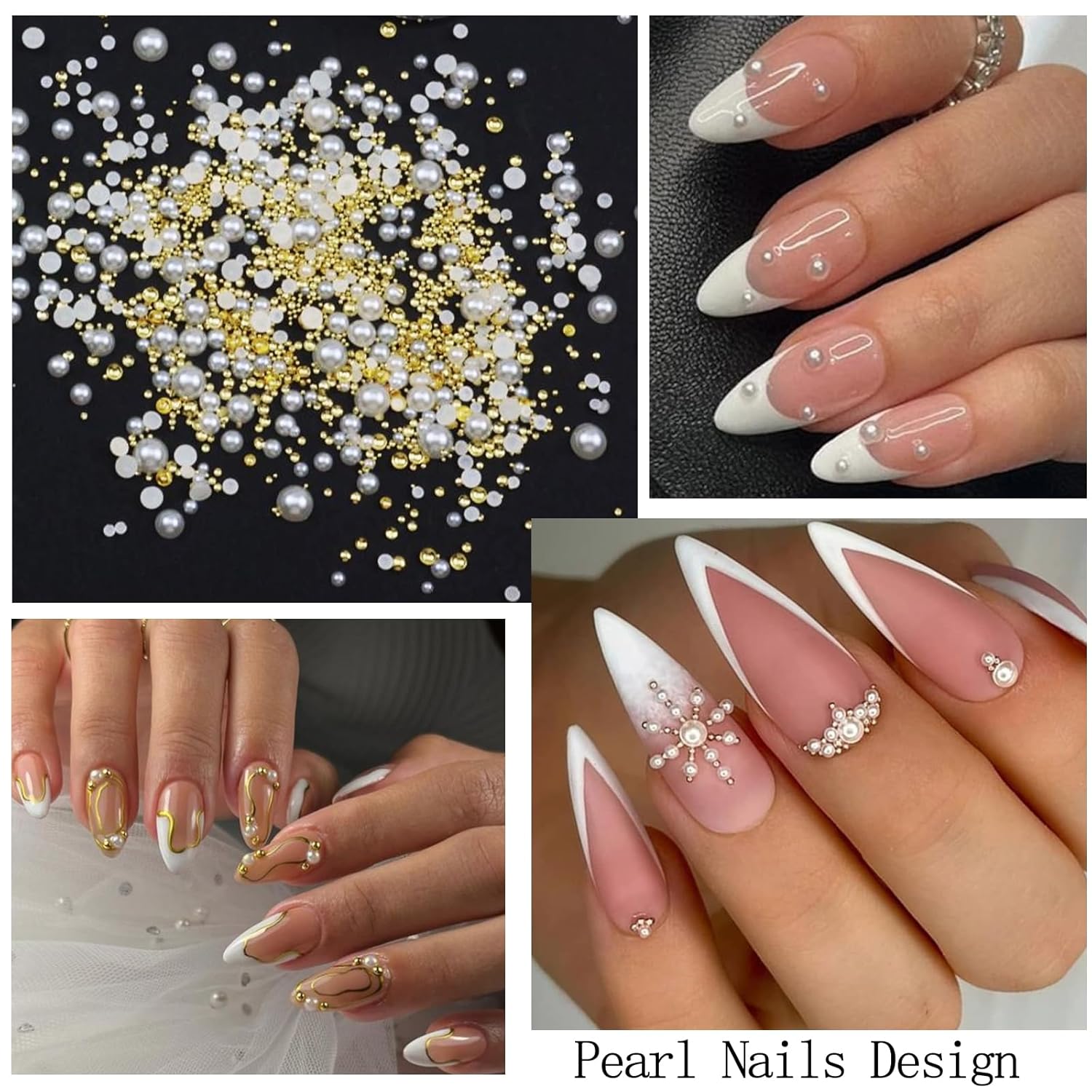 Flower Nail Art Charms with Rhinestones Glue Gel Cream Flatback Pearls Luxurious Nail Gems Supplies Accessories Gold Silver Nails Decoration Pearls for Women Nails Design-Velvo Beauty