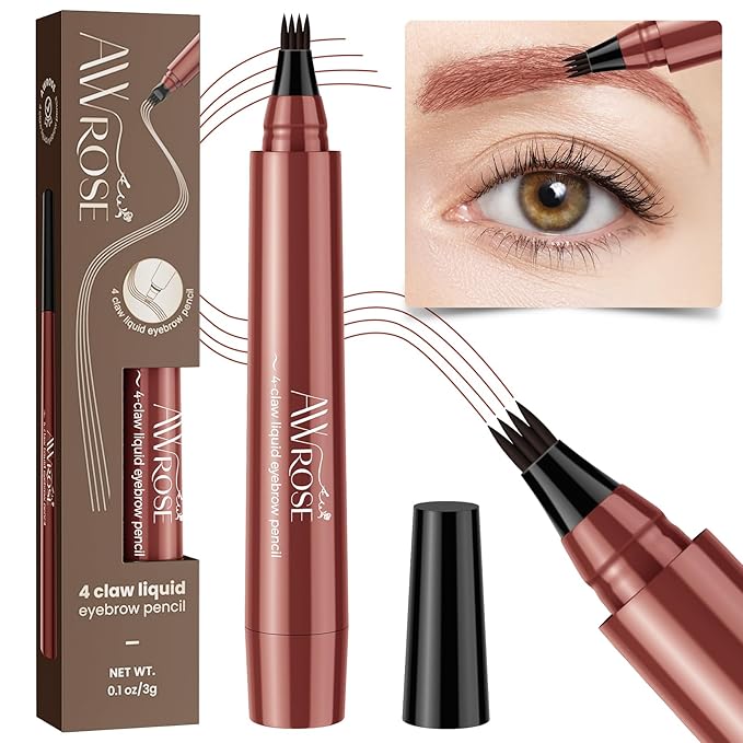 AWROSE Eyebrow Pencil, 3D Waterproof Microblading Eyebrow Pen 4 Fork Tip Tattoo Pencil, Precise Natural Brow Magic Eye Brow Pencil with Hair Like Strokes, 4 Points Multi-Used Eye Brow Pen for Women-Velvo Beauty