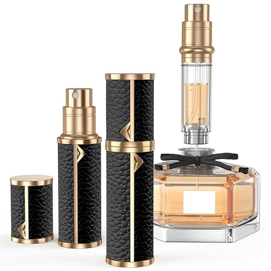 Perfume Travel Refillable Bottle,Genuine Leather Bottom-Filling Fragrances Perfume Atomizer,Mini Cologne Dispenser,Portable Sprayer Pocket Size for Cruise Car Trip Purse Gift 5ml (Black)-Velvo Beauty