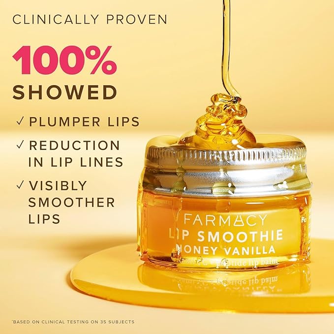 Farmacy Peptide Lip Balm - Lip Smoothie Hydrating Lip Balm with Vitamin C to Visibly Plump + Smooth Lip Lines - Nourishing Lip Treatment with a High-Gloss Finish - Honey Vanilla (10g)-Velvo Beauty