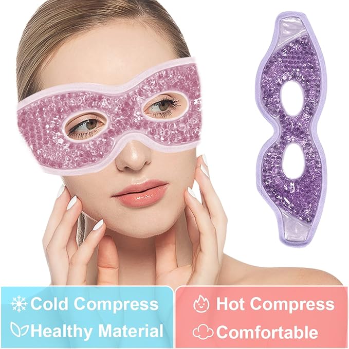 Jakuva 2PCS Cooling Eye Mask Sleeping Mask, Ice Eye Mask & Cold Eye Packs & Heat Cold Compress Pack Eye Spa Pad for Puffy Eyes,Puffiness,Headache,Stress Relief (Pink&Purple)-Velvo Beauty