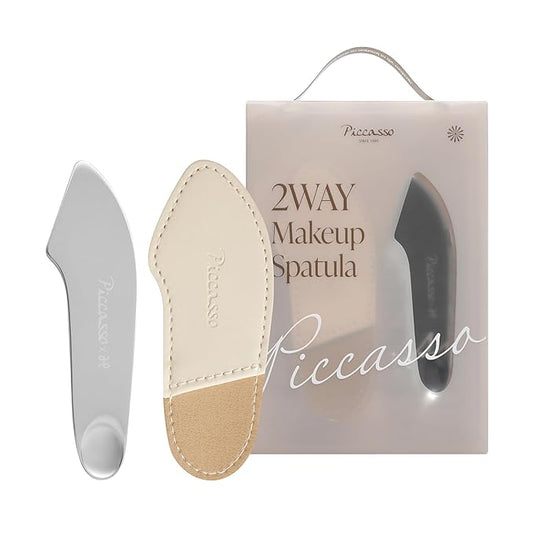 Piccasso 2-Way Makeup Spatula – Professional Foundation & Skin Care Spatula for Face, Dual-Ended Stainless Steel Tool for Precise and Hygienic Application, Includes Leather Case-Velvo Beauty