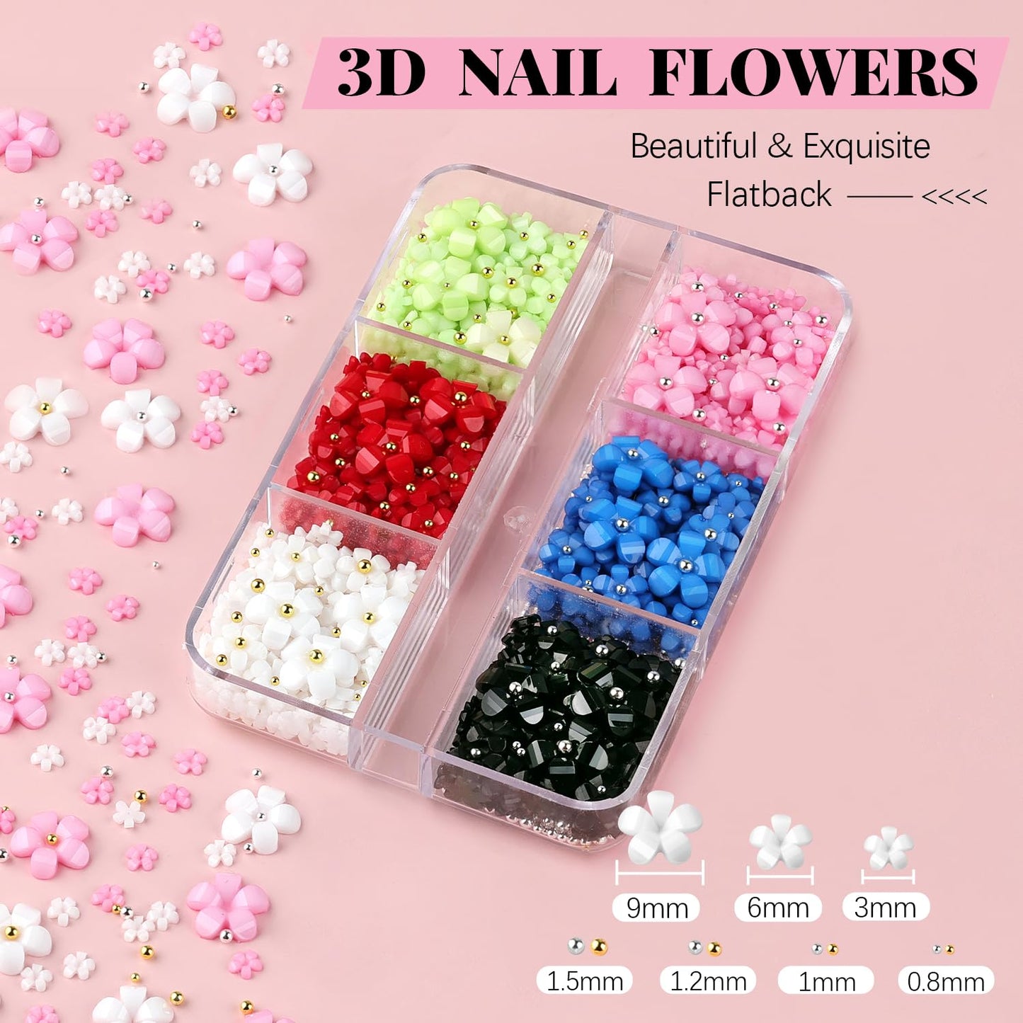 3D Flowers, Manicure Kit with Nail Rhinestone Glue Gel, Colorful Acrylic Flower Nail Charms with Caviar Beads, Rhinestones for Nails + Gem Glue for Nails (UV/LED Needed) with Pickup & Dotting Tools-Velvo Beauty