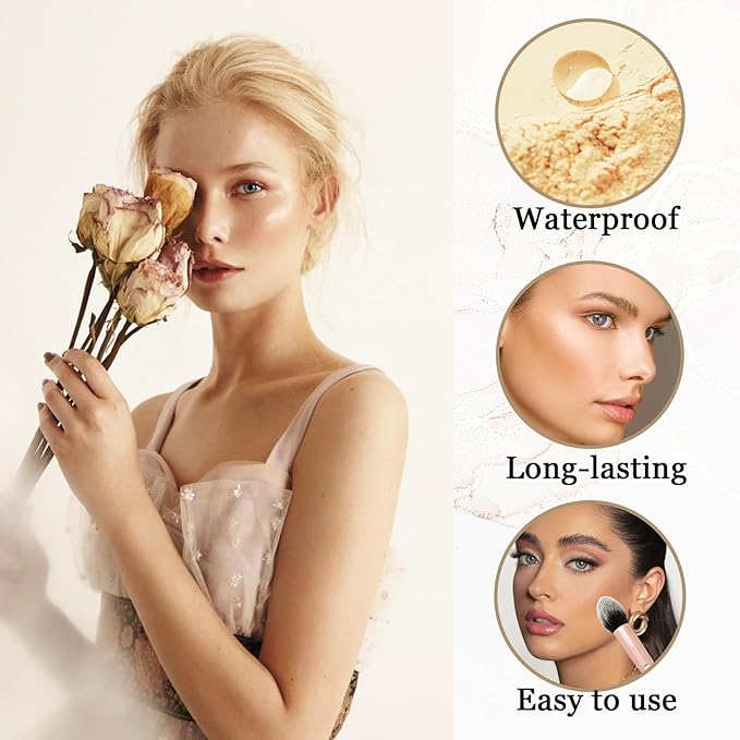 Lightweight Setting Powder,Waterproof Oil Control Translucent Face Powder,Smooth Long Lasting Matte Finish Loose Powder with Face Makeup Brush & Powder Puff（Natural Color）-Velvo Beauty