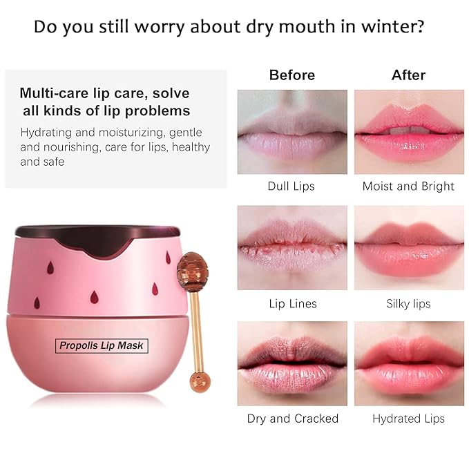2PCS Bee Balm Lip Balm Honey Pot & Strawberry Sleeping Lip Mask, Propolis Moisturizing Honey Lip Mask Lip Balm, Hydrating & Prevention Dry and Cracked Lip Scrubs Exfoliator, Winter Lip Care Products-Velvo Beauty