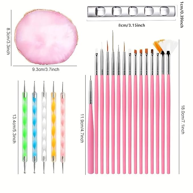 Nail Art Tools 22-piece Set, Resin Nail Art Palette, 2-way Acrylic Silicone Engraving Pen Dotting Pen Tools Nail Art Kit for Nail Art DIY Home Salon Makeup Display Board, pink-Velvo Beauty