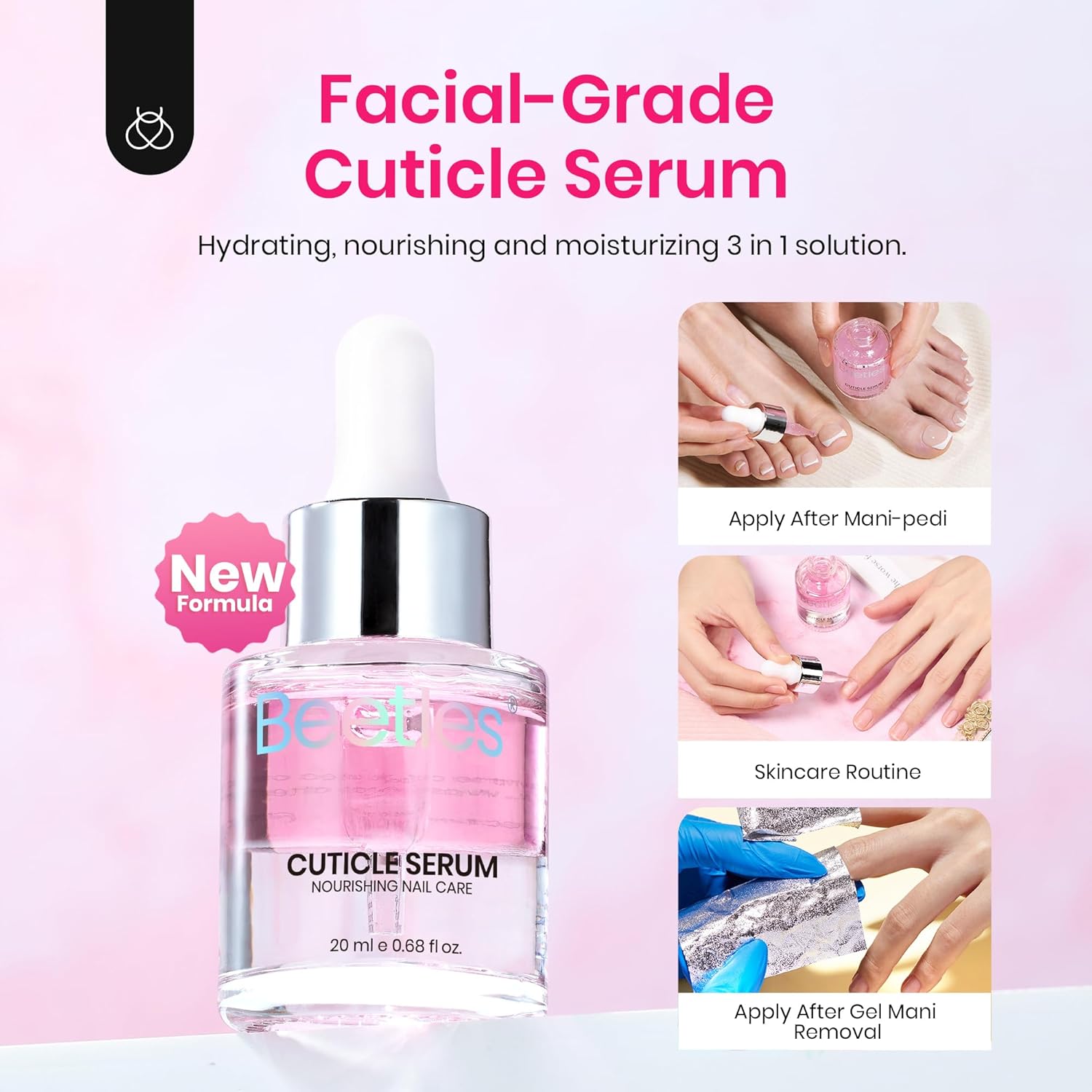 Beetles Cuticle Oil For Nails - 20ml Nail Care Strengthener Oil Stronger Nails Spa and Hand Manicure Essentials Damaged Cuticles for Repaired Thin Nails Nourish Home Nail Gfit for Women-Velvo Beauty