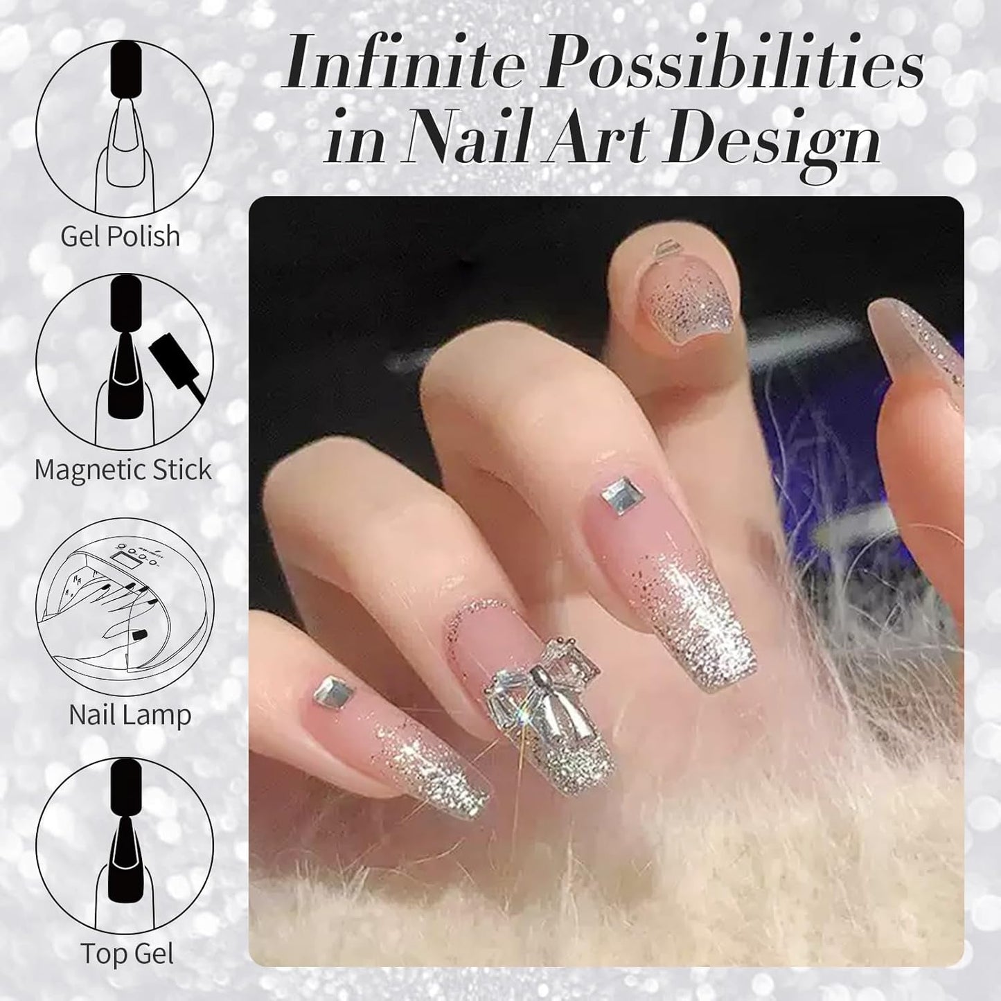 Born Pretty Cat Magnetic Eye Gel Nail Polish, Silver Platinum Cat Magnetic Gel, Sparkle Glitter Magnetic Soak Off U v Nail Gel Diy Art Manicure Nail Salon Varnish 15ML-Velvo Beauty