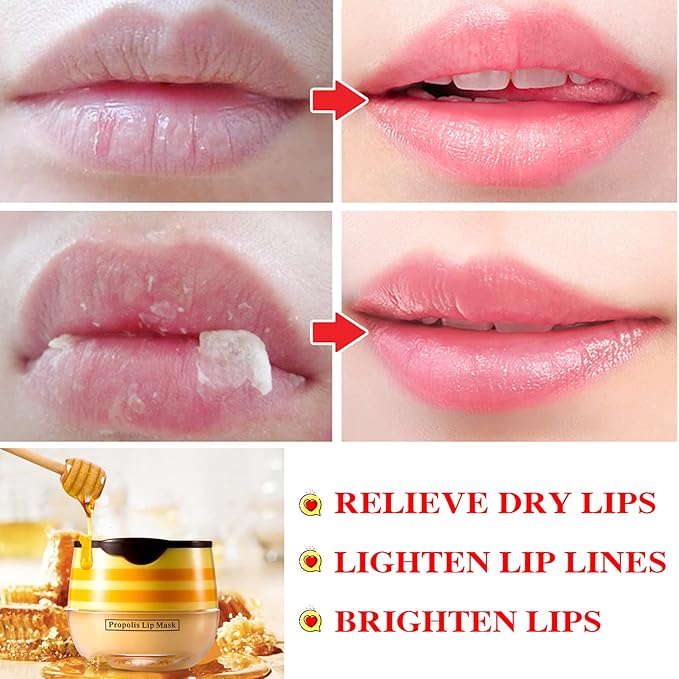 1PCS Bee Lip Balm Honey Pot,Honey Sleeping Lip Mask Bee Lip Balm with Applicator,Natural Moisturizing & Prevention Dry and Cracked Lip Scrubs Exfoliator-Velvo Beauty