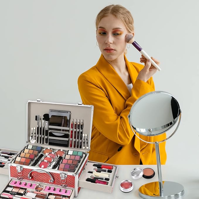 All in One Makeup Kit for Teens, 106 Pcs Professional Makeup Kit for Women Full Kit, Include Eyeshadow Palette, Lipstick Set, Concealer, Foundation, Lipgloss, Makeup Brush(Red)-Velvo Beauty