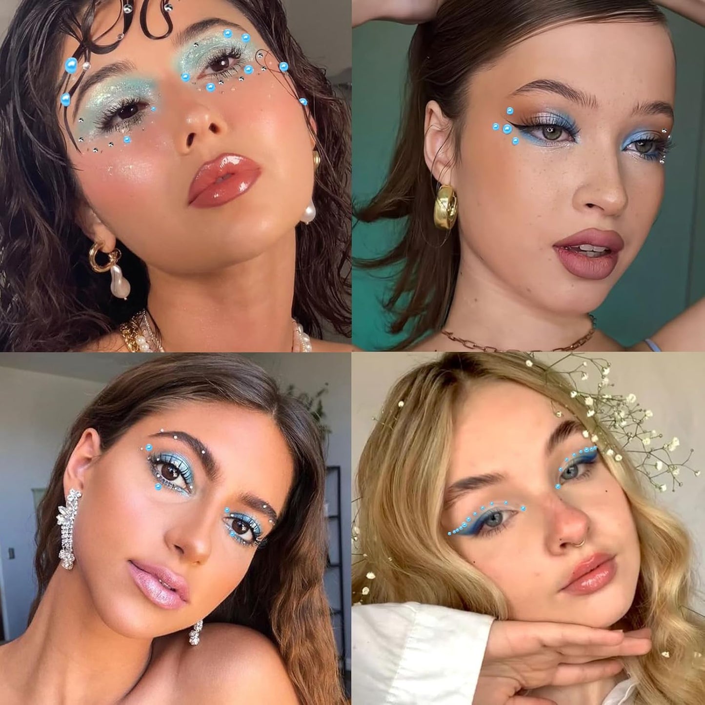 Nail Art Pearls with Rhinestones Glue Gel Flatback Pearls Nail Charms Luxurious Nails Supplies Accessories Gold Silver Gems Jewelry Pearl for Women Nails Design(Blue)-Velvo Beauty