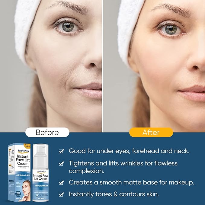 Instant Face Lift Cream, Temporary Skin Tightening Cream with Hyaluronic Acid, Visibly Firming Loose Sagging Skin for Face and Neck in 2 Minutes, Smooth Fine Lines and Wrinkle-Velvo Beauty