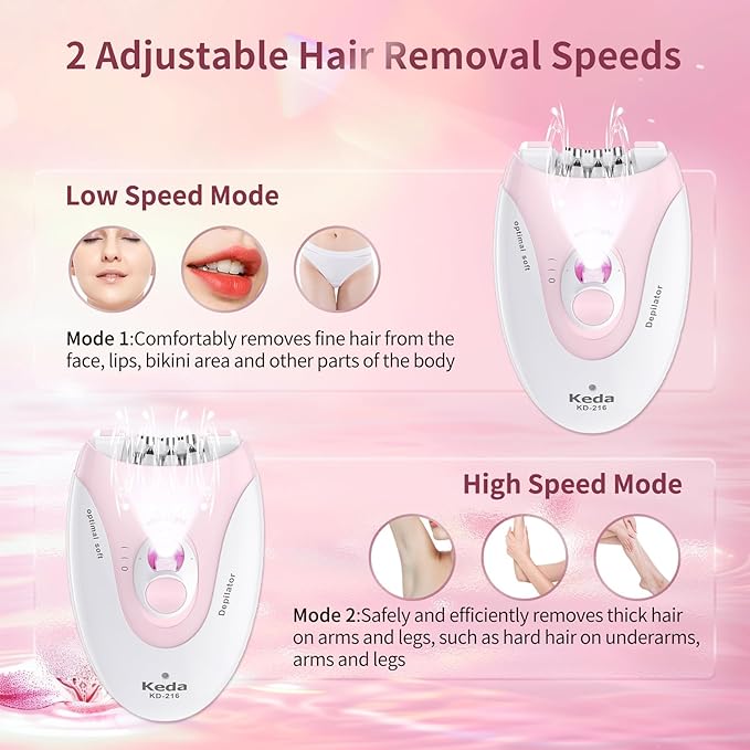 Smooth Glide Epilators Hair Removal for Women, 2 Speed Hair Removal Device with LED Light, Portable Rechargeable Face Epilator, Epilator for Women Face, Bikini, Arm, Legs, Armpits-Velvo Beauty