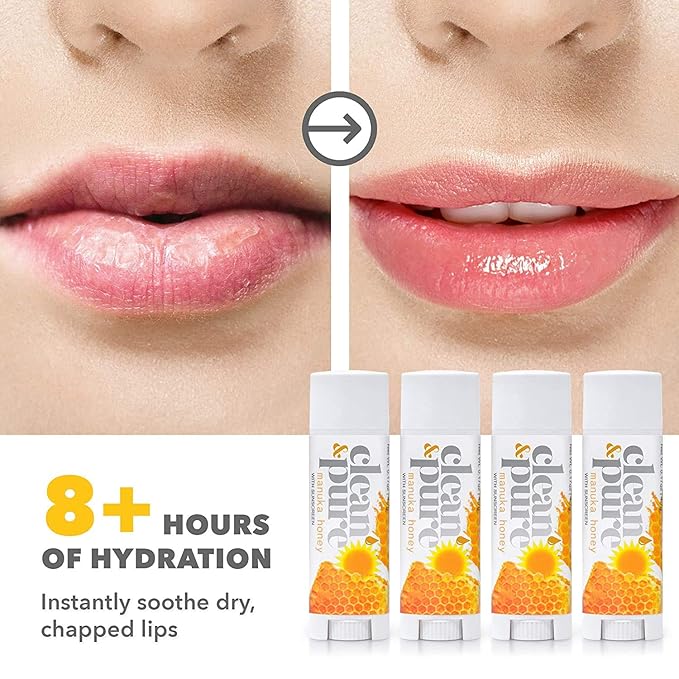 Lip Balm 4-Pack (Manuka Honey with Sunscreen) | Lip Care Set With 100% All Natural Beeswax | Vitamin E Oil | Flavored Lip Balm for Dry, Chapped Lips | Made in Australia-Velvo Beauty
