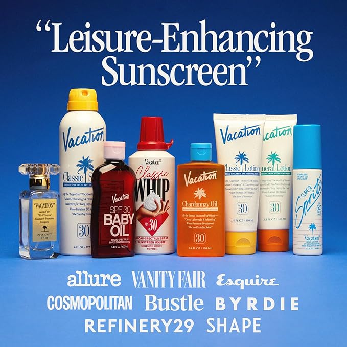 VACATION Sun Belt Sampler Kit, SPF 30-50 Sunscreen Pack, Includes Classic Lotion, Super Spritz Face Mist, Baby Oil, After Sun Gel, Festival Friendly Fanny Pack-Velvo Beauty