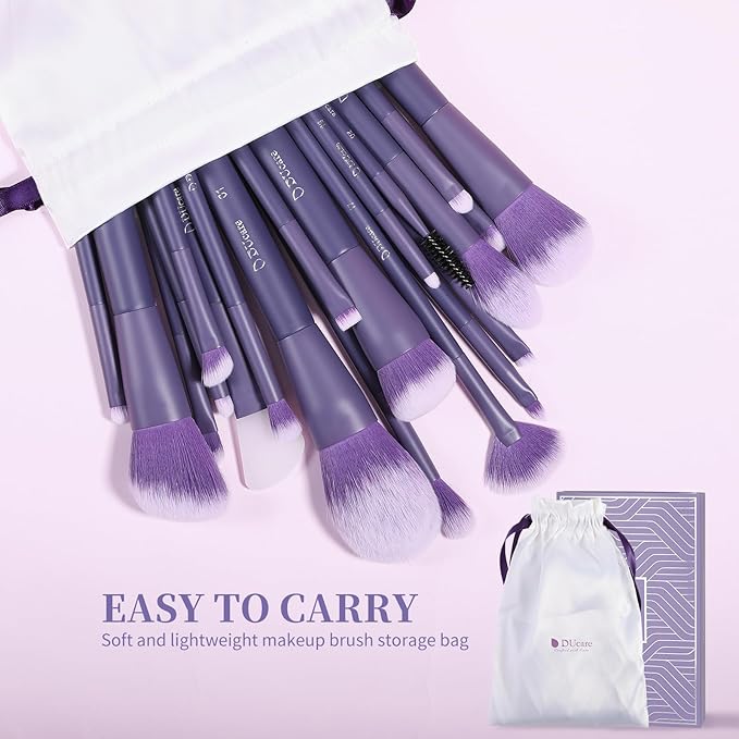 DUcare Makeup Brushes Set Professional 20pcs Vegan Make Up Brushes, Foundation Eyeshadow Concealer Contour Powder Blush Blending Eyeliner Brush with Silicone Face Mask Brush Purple-Velvo Beauty