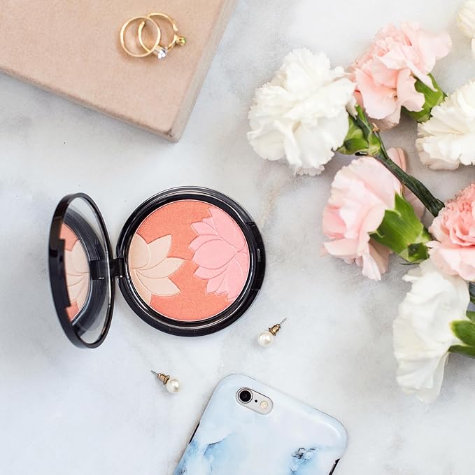 Manna Kadar Beauty - Blossom Floral Compact, Multi-functional Blush & Highlighter, 3 Shades of Pink, Coral, & Champagne for a Perfect Blend, Natural & Radiant, Use on Décolletage, Highly Pigmented-Velvo Beauty