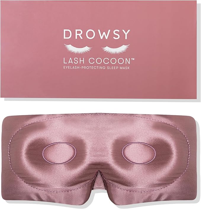 DROWSY Eyelash Protecting Silk Sleep Mask for Natural Lashes & Extensions. Deep Eye Cups, Zero Pressure, Total Blackout, Full Wraparound (Damask Rose)-Velvo Beauty
