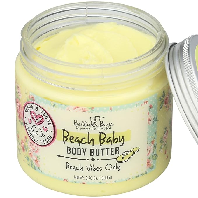 Bella and Bear Beach Baby Body Butter - Moisturizing Shea Cream for Women - Vegan, Cruelty& Oil-Free - Helps Prevents Pregnancy Stretch Marks 6.76-oz-Velvo Beauty