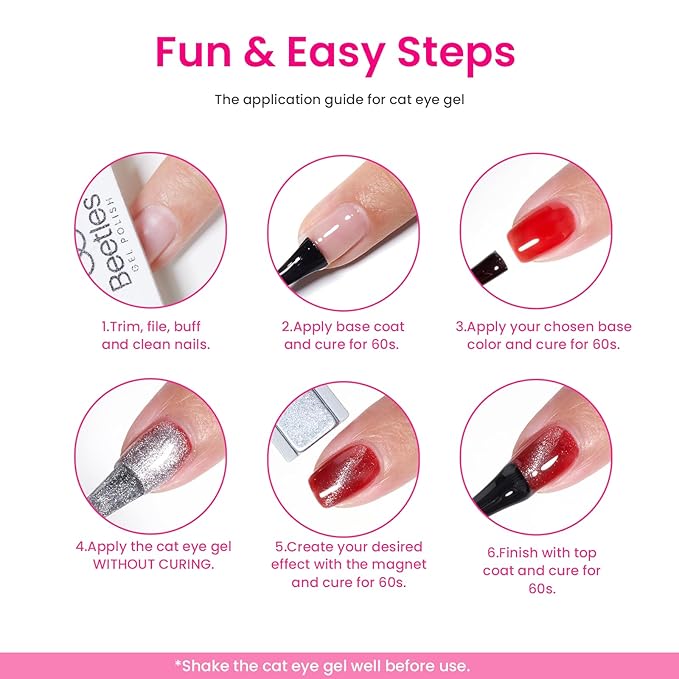 Beetles Gel Nail Polish Set, 6 Colors Silver Cat Eye Gel Polish Sheer Jelly Red Pink Yellow Green Black Neon Gel Translucent Glitter Effect with Magnet Soak Off UV Manicure Gifts for Women-Velvo Beauty