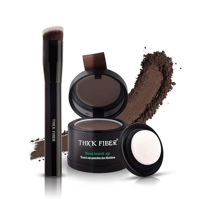 Thick Fiber Root Touch Up Powder, Medium Brown - Water & Sweat Resistant Hair Loss Concealer Set with Brush for Thin Hairlines and Gray Root Coverage-Velvo Beauty