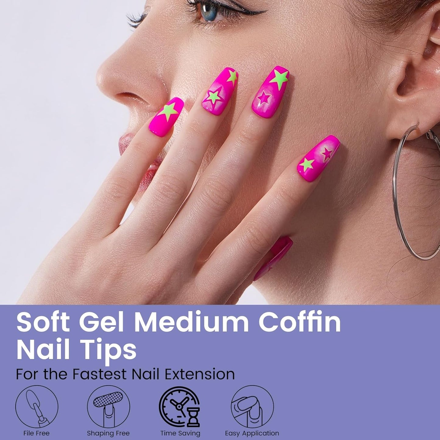 Nail Tips Medium Coffin: 240PCS Soft Gel Medium Coffin Press On Nails, 12Sizes Pre-shaped Acrylic Nail Extension Full Cover for Girls Women Home Salon-Velvo Beauty