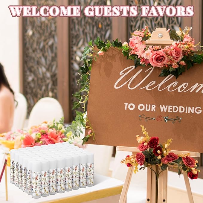 Dunzy 50 Pack Wildflower Party Baby Shower Favors Bulk Lip Balms Gifts Wedding Bridal Shower Favors Small Thank You Appreciation Gifts for Guests Women Employees Teachers Coworker Staff-Velvo Beauty