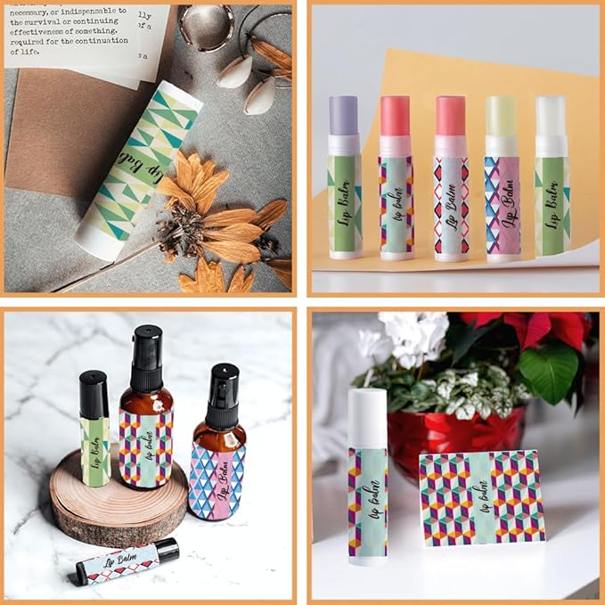 OLYCRAFT 100Pcs Self-Adhesive Lip Balm Tag Stickers 1.7x2.1 inch Waterproof Adhesive Label with Texture Pattern Rectangle Lipstick Tag Sticker for Lip Balm Container Tubes Lipstick Wrapping Decoration-Velvo Beauty