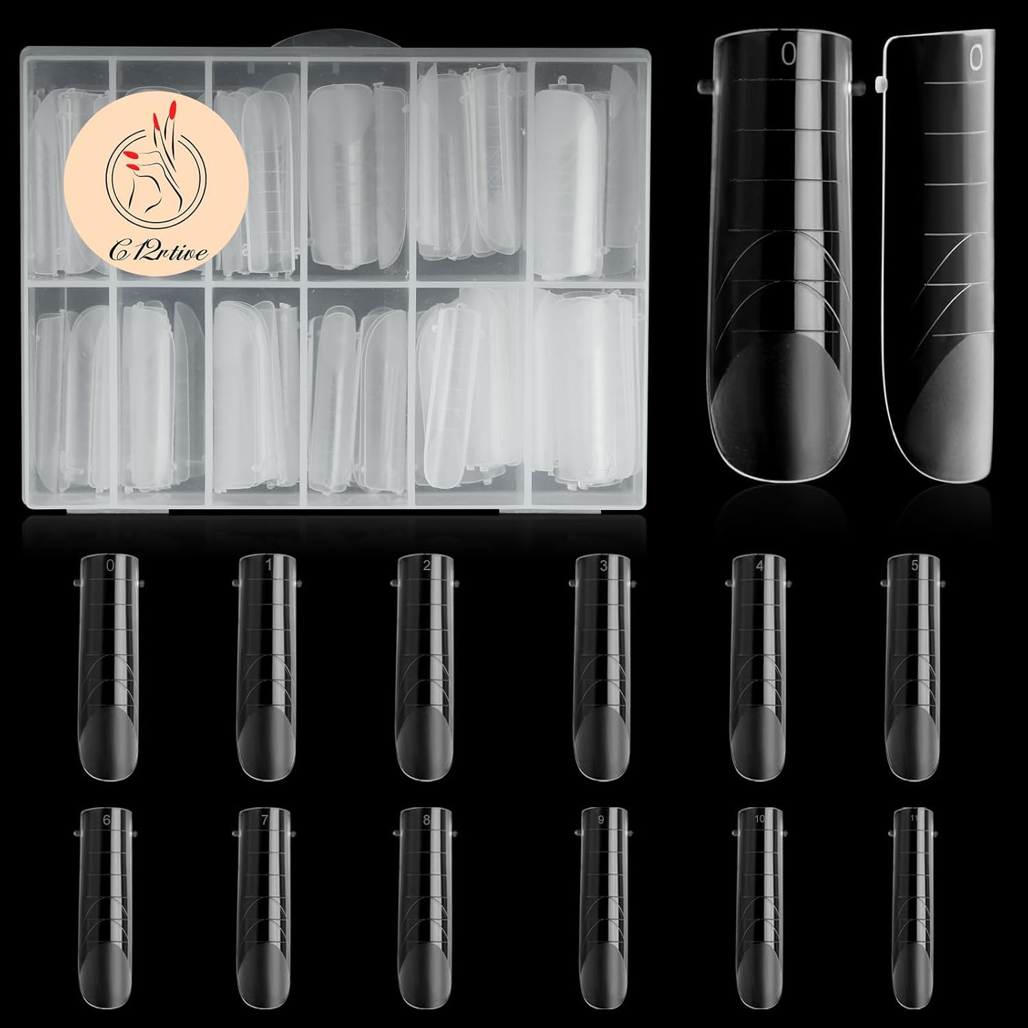 120 Pcs Dual Nail Forms,Matte Square & C-Curved Extension Poly Nail Gel Nail Molds 12 Sizes for Gel Glue, Full Cover Nail Art Design Salon & DIY-Velvo Beauty