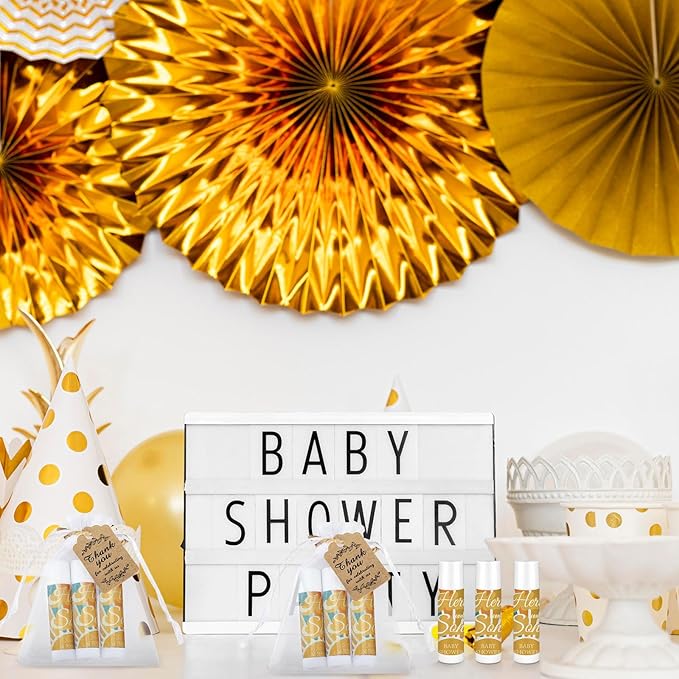 Demissle 50 Pcs Baby Shower Lip Balm Gift Set with 100 Pcs Organza Bags Baby Shower Party Favor for Guest Thank You Tag Rope Baby Shower Party Decoration Gender Reveal Souvenirs(Colorful Stripes)-Velvo Beauty