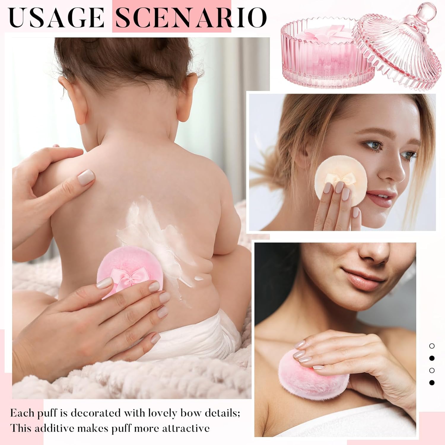 Tioncy 3 Pcs Large Body Powder Puff and Container Crystal Container Soft Washable Reusable Velour Face Body Glitter Powder Puff Wet Dry Makeup Simple Style (Pink)-Velvo Beauty