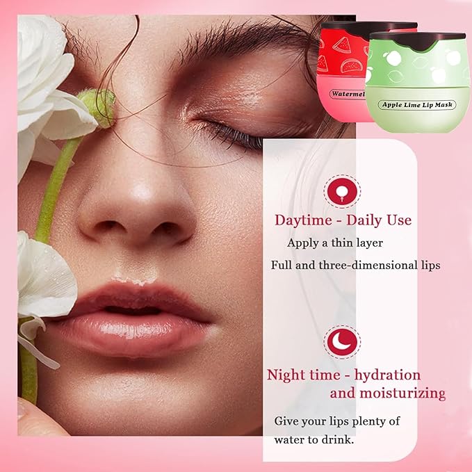2 PCS Lip Balm Honey Pot, Apple Lime & Watermelem Lip Mask Vitamin E & Moisturizing Propolis Sleeping Lip Mask Prevention Dry and Cracked Lip Scrubs Exfoliator, Christmas Gifts-Velvo Beauty